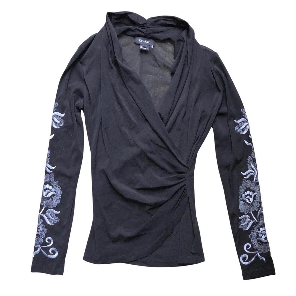 ❁ black mesh embroidered shirt ❁